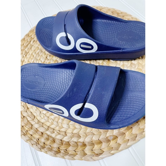 OOFOS Shoes Oofos Ooahh Sport Slide Sandals Blue White 8 Poshmark